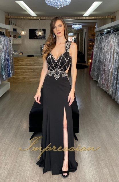 Vestido de Festa Longo Preto Bordado - Image 2
