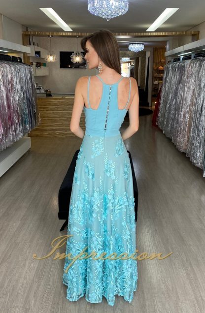 Vestido de Festa Longo Tiffany Tule Bordado em 3D - Image 3