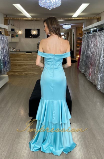 Vestido de Festa Longo Sereia Cetim Azul Serenity - Image 3