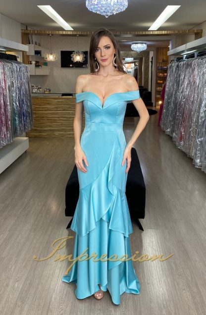 Vestido de Festa Longo Sereia Cetim Azul Serenity - Image 2