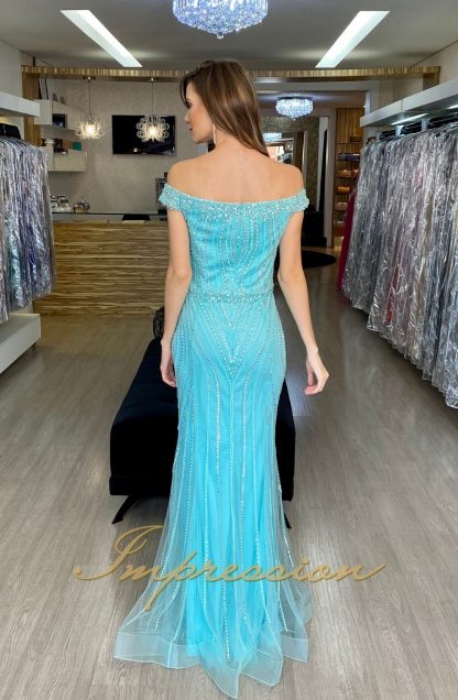 Vestido de Festa Longo Tifany Pedraria Ombro a Ombro - Image 3