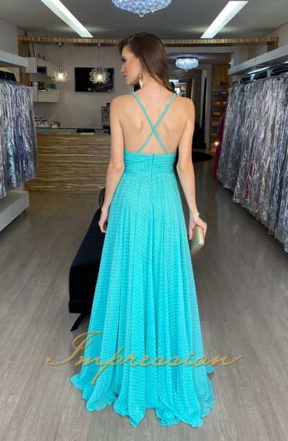 Vestido de Festa Longo Verde Tifany Fenda - Imagem 3