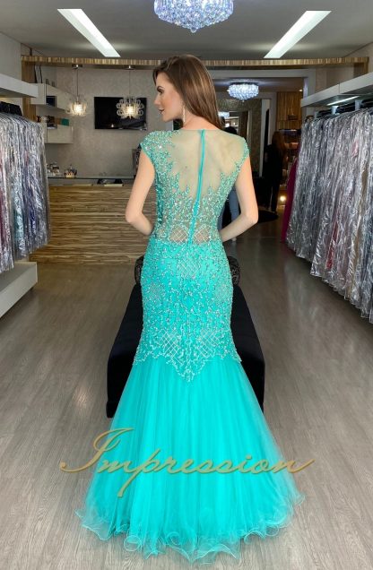 Vestido de Festa Longo Verde Tifany Sereia Bordado - Imagem 3
