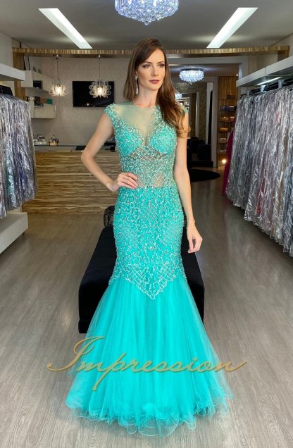 Vestido de Festa Longo Verde Tifany Sereia Bordado - Imagem 2