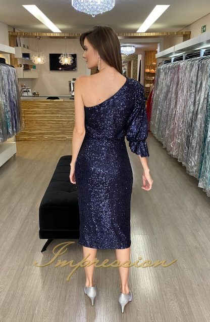 Vestido de Festa Midi Marinho em Paetês - Image 3