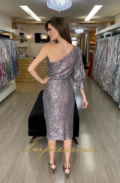 Vestido de Festa Midi Prata em Paetês - Image 3
