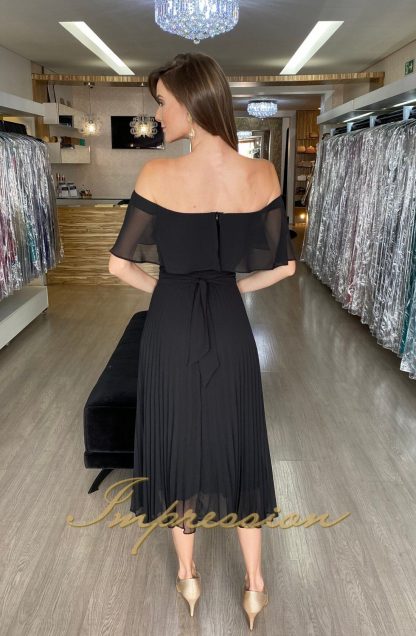 Vestido de Festa Midi Preto Ombro a Ombro - Image 3