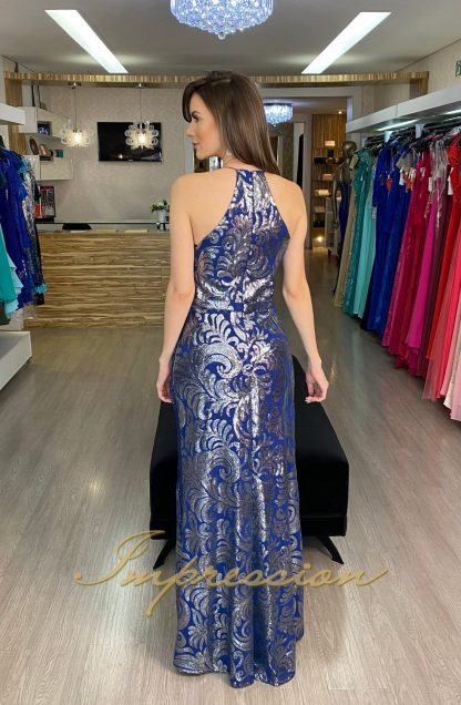 Vestido de Festa Longo Azul Brilho - Image 3