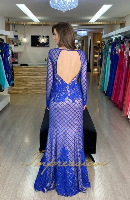 Vestido de Festa Longo Azul Manga - Imagem 2