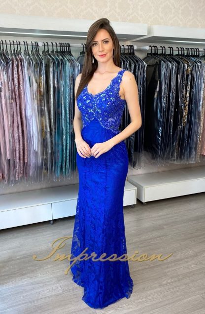 Vestido de Festa Longo Azul Royal Renda