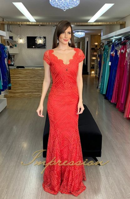 Vestido de Festa Longo Coral