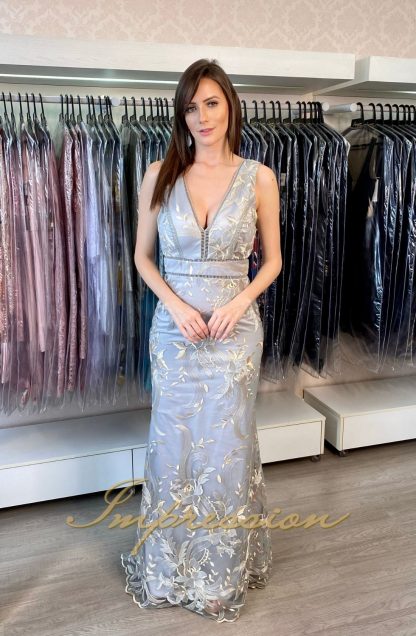 Vestido de Festa Longo Prata
