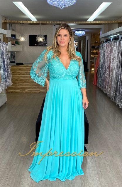 Vestido de Festa Longo Plus Size Tifany Manga - Image 2