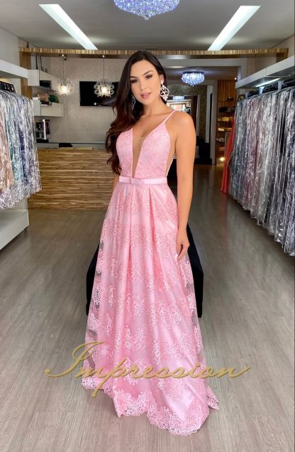 Vestido de Festa Longo Rose Tule Rendado - Image 2
