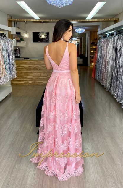 Vestido de Festa Longo Rose Tule Rendado - Image 3