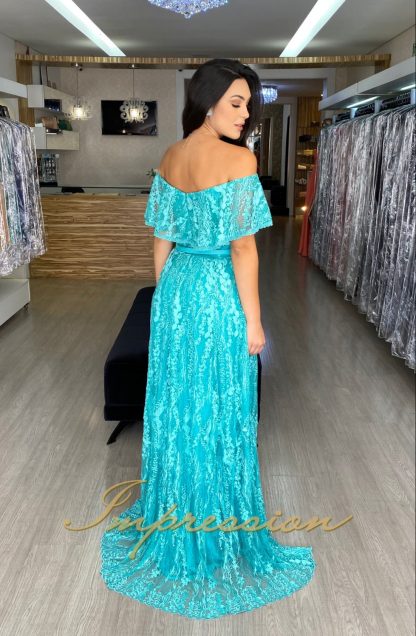 Vestido de Festa Longo Verde Tifany Renda - Image 3