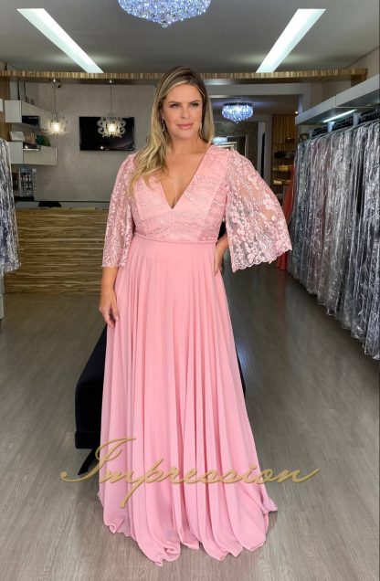 Vestido de Festa Longo Plus Size Rose Manga - Image 2
