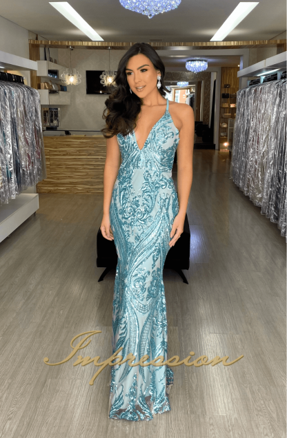 Vestido de Festa Longo Azul em Paetês - Image 2