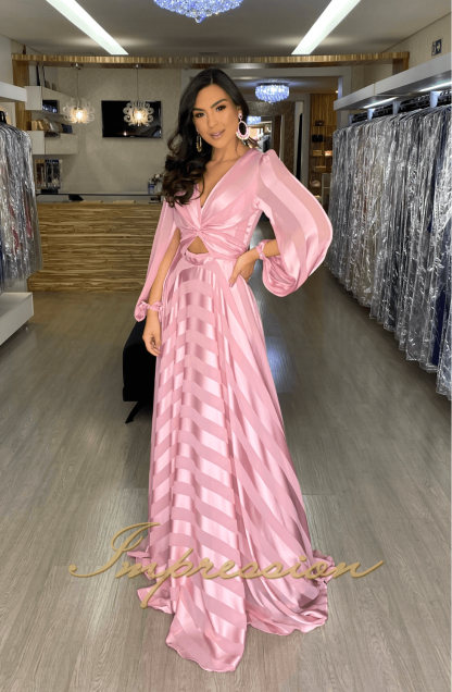 Vestido de Festa Longo Rose com Manga - Image 2