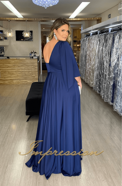 Vestido de Festa Longo Plus Size Azul Marinho - Image 3
