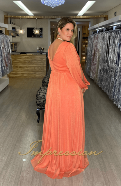Vestido de Festa Longo Plus Size Coral - Imagem 3