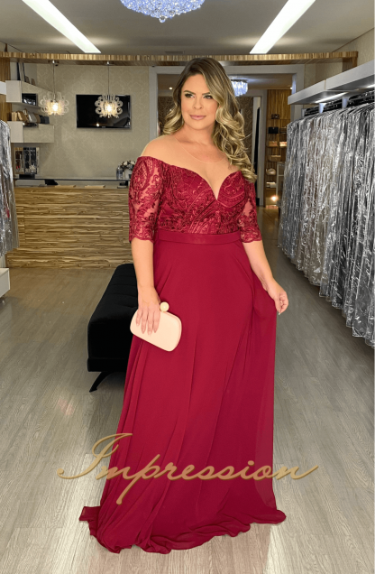 Vestido de Festa Longo Plus Size Marsala - Image 2