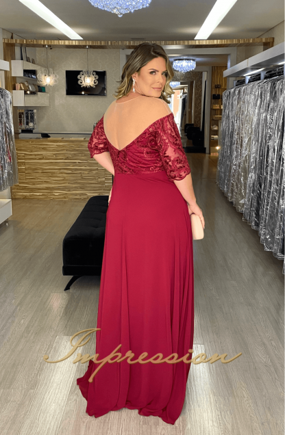 Vestido de Festa Longo Plus Size Marsala - Image 3