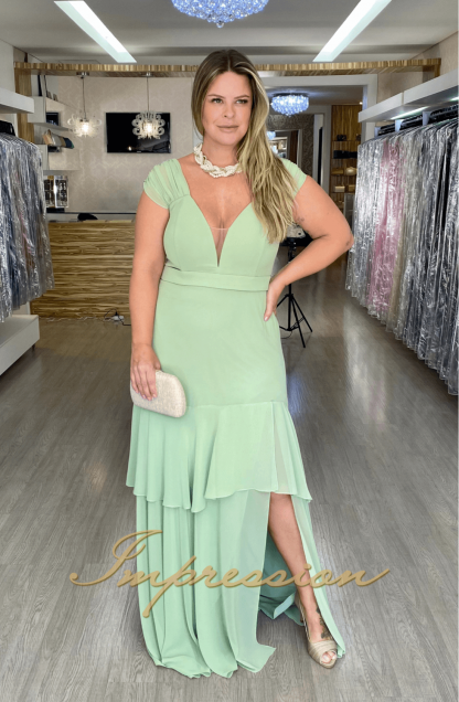 Vestido de Festa Plus Size Verde Menta - Image 2