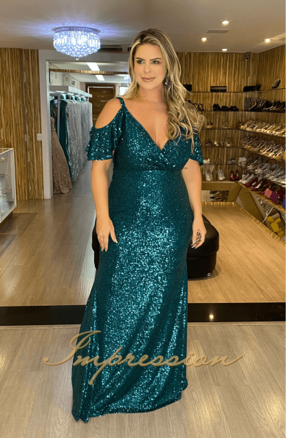 Vestido de Festa Longo Plus Size Petróleo Brilho - Image 2