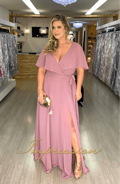 Vestido de Festa Longo Plus Size Rosa Canela - Image 2