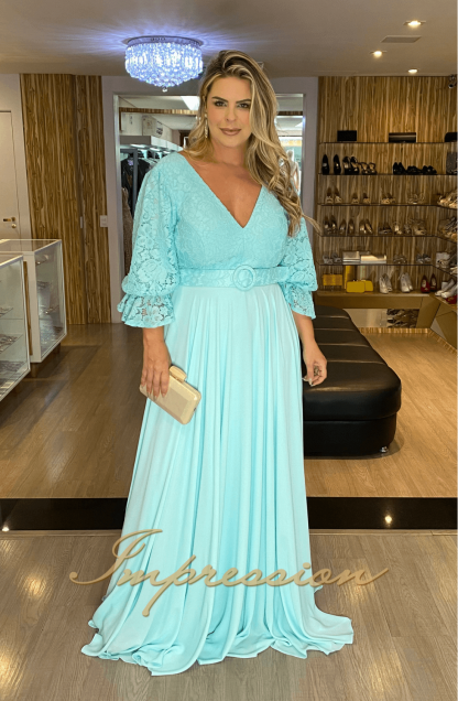 Vestido de Festa  Longo Plus Size Tifany com Manga - Image 2