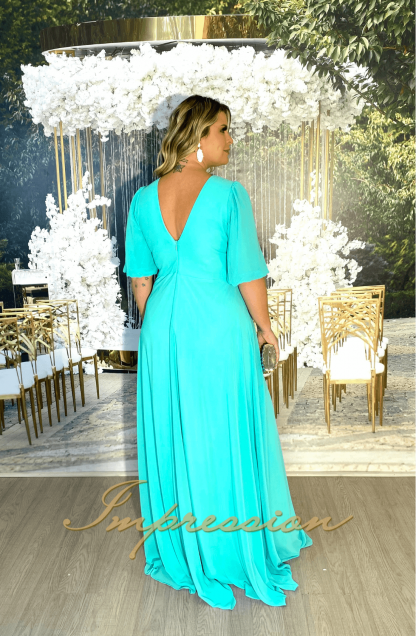 Vestido de Festa Longo Plus Size Verde Tifany - Image 3