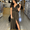 Vestido de Festa Longo Lurex Preto com Dourado - Imagem 2