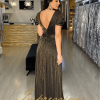 Vestido de Festa Longo Lurex Preto com Dourado - Imagem 3