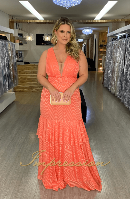 Vestido de Festa Longo Plus Coral - Image 2