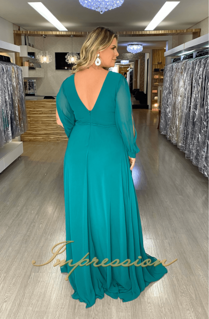 Vestido de Festa Longo Plus Size Verde - Image 3