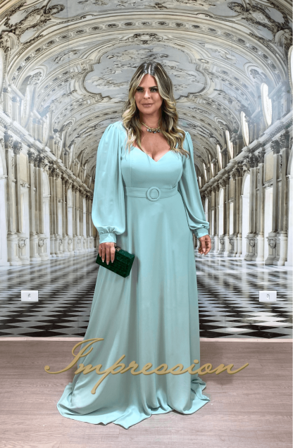 Vestido de Festa Longo Plus Size Verde Menta - Image 2