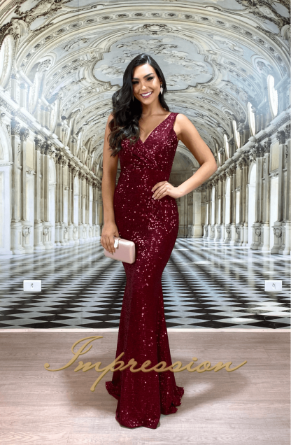 Vestido de Festa Longo Sereia Paetes Marsala - Image 2