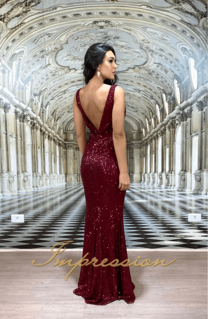 Vestido de Festa Longo Sereia Paetes Marsala - Image 3