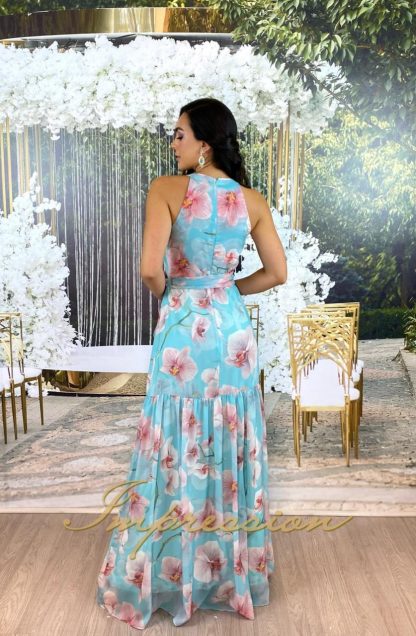 Vestido de Festa Longo Azul Floral - Imagem 3