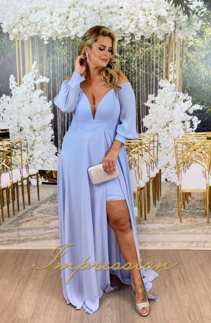 Vestido de Festa Longo Plus Size Azul Serenity - Image 2