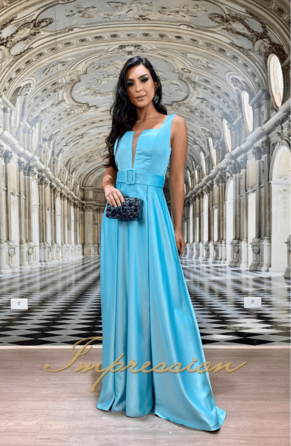 Vestido de Festa Longo Azul Tifany