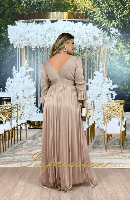 Vestido de Festa Longo Plus Size Lurex Rose Nude - Image 3