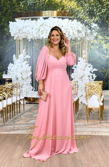 Vestido de Festa Longo Plus Size Rose com Manga - Imagem 3