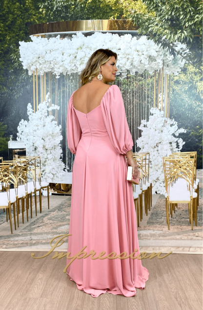 Vestido de Festa Longo Plus Size Rose com Manga - Imagem 4
