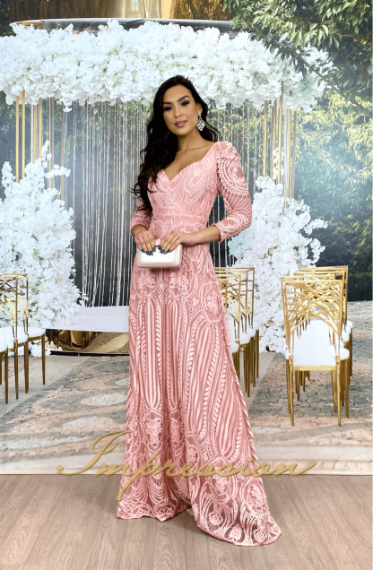 Vestido de Festa Longo Rose em Renda
