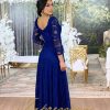 Vestido de Festa Longo Azul Marinho em Renda - Imagem 3