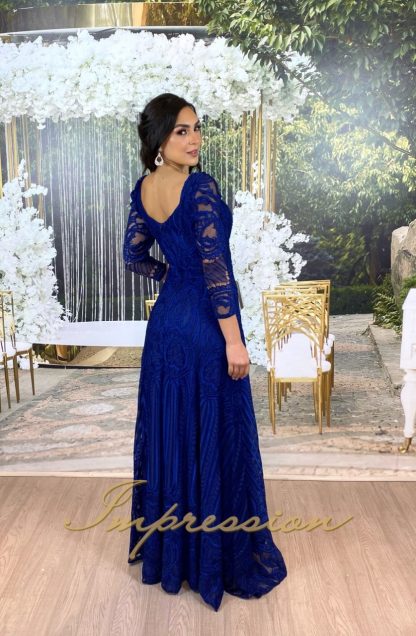 Vestido de Festa Longo Azul Marinho em Renda - Image 3