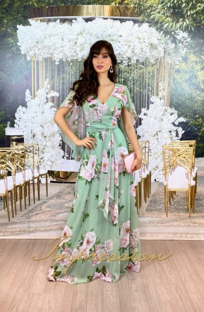 Vestido de Festa Longo Estampado Floral Verde - Image 2