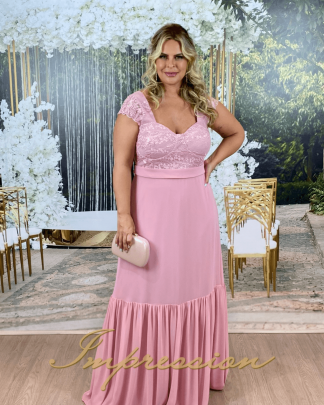 Vestido de Festa Longo Plus Size Rose